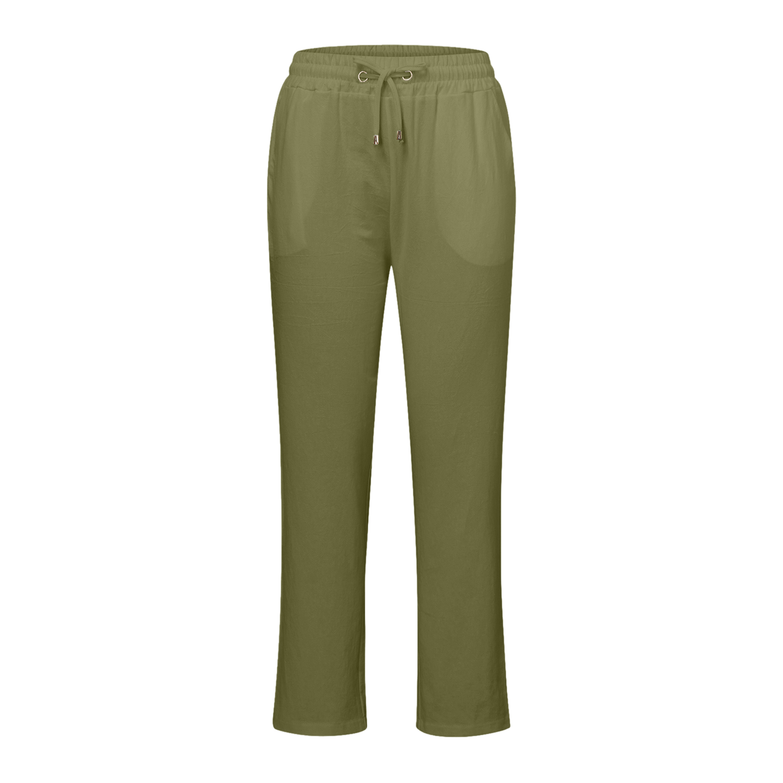 thumbnail image 4 of Pantalones rectos lisos de cintura alta para mujer - Pantalones casuales con cordón elástico - Pantalones largos con bolsillos, 4 of 5